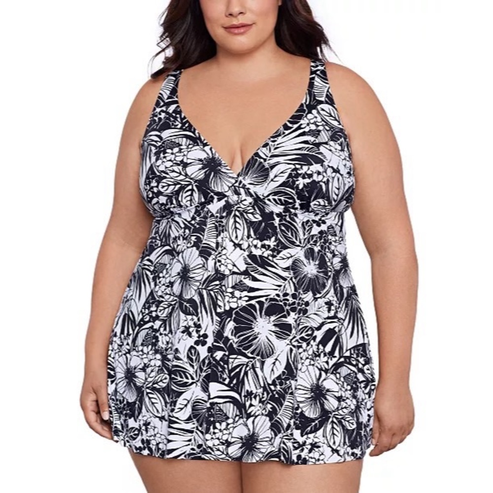 Swim Solutions Plus Size Floral Print Flyaway Swim Dress Size 18